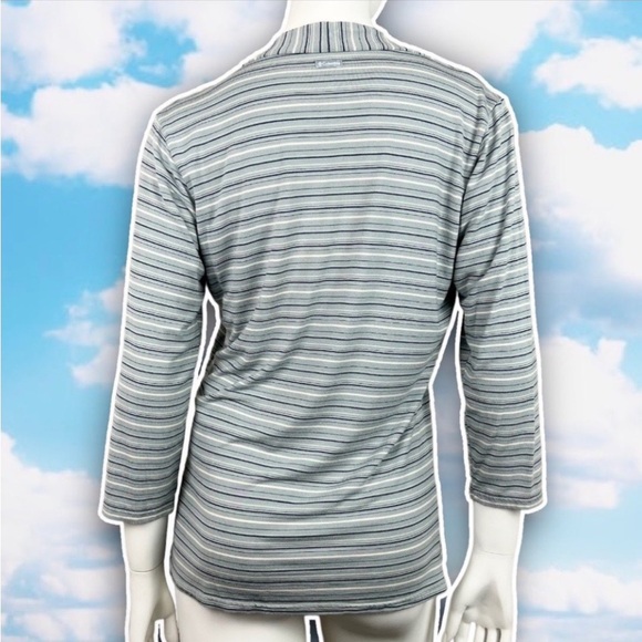 ❤️ COLUMBIA Modal Lycra Blend Three-Quarter Sleeve V-neck Striped Soft Tee Retro - Picture 6 of 11